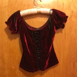Burgundy Dark Red Velvet Corset Style Bodice Shirt